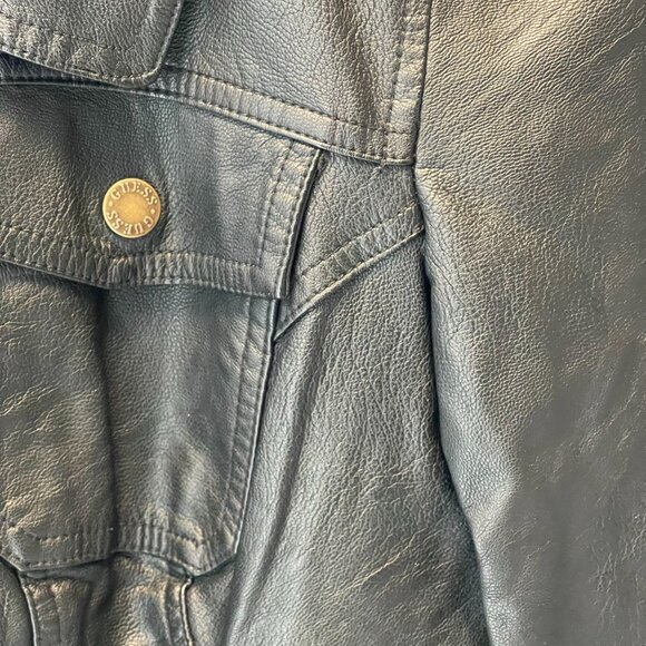 Guess Womens Black Faux Leather Jacket With Snap Buttons Size S - Picture 7 of 11